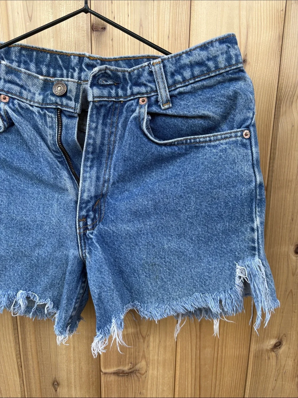 Levi's Medium Blue Denim Frayed Hem Shorts